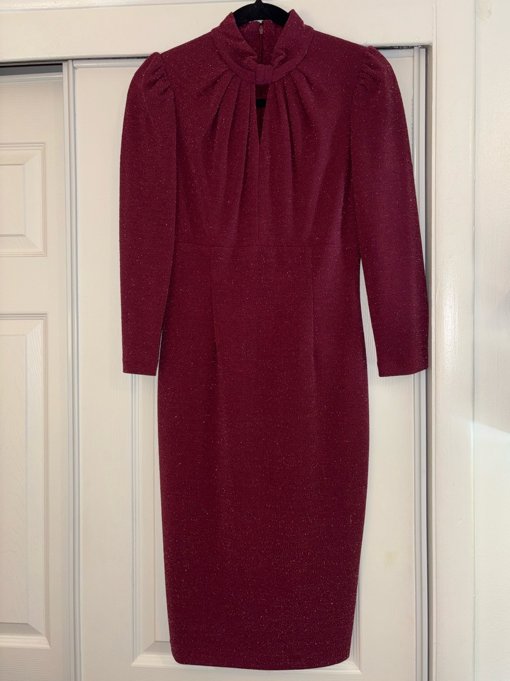 Calvin Klein Burgundy Sparkle Long-Sleeve Sheath Dress Size 4